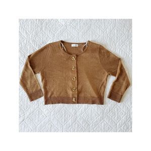 CALVIN KLEIN Womens Gold Cardigan Long Sleeve Scoop Neck Button Up Sweater XL